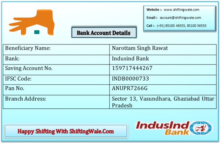 Bank Account Detail For ShiftingWale.Com